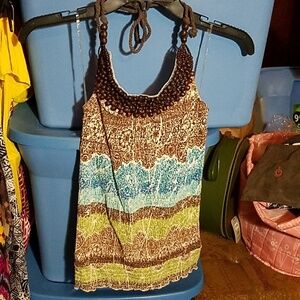 Almost Famous Halter Top Beaded Bodice